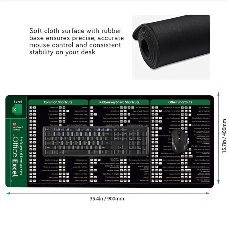 For Excel Common Shortcuts Large Professional Shortcut Keys Mouse Pad Desk Mat Office Software Keyboard Mousepad Y2K Cheat Sheet 4