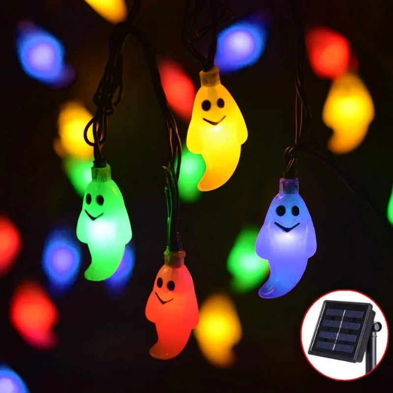 Halloween Outdoor Solar Lights Waterproof Halloween Ghost Multicolor 30/50LED String Fairy For Festival Gardens Decoration Lamps led lights halloween ghost pumpkin face led string lights ornament in multicolor size one size