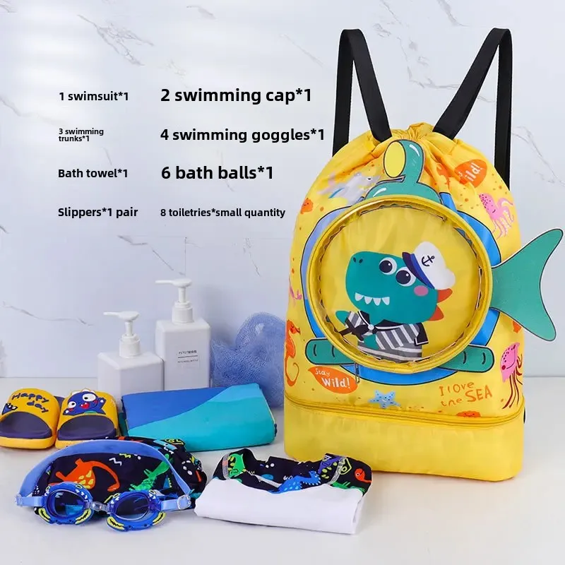 Children's Cartoon Swimming Bag Portable Beach Waterproof Dual Shoulder Bag Boys Girls Swimming Equipment Storage PVC