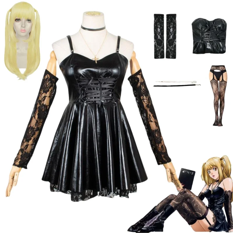 

Death Note Cosplay Costume Women's Japanese Anime Misa Amane Imitation Leather Sexy Dress Uniform Outfit Halloween Wig