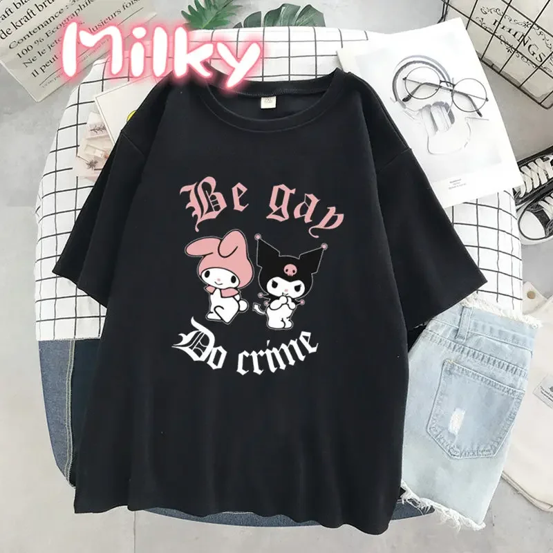 Punk Gothic Kuromi Print Short Sleeve Melody T-shirt Women Tops Summer Streetwear O-neck Harajuku Cartoon Tshirt Girls Crush Tee 6