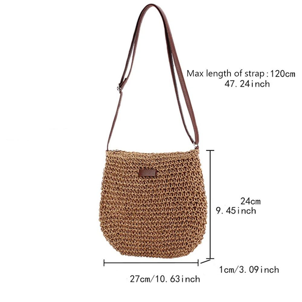 Borsa In Paglia Chic Diary – Piccola Borsa A Tracolla Estiva Con Nappa, Marrone, Per Spiaggia E Tempo Libero - 3