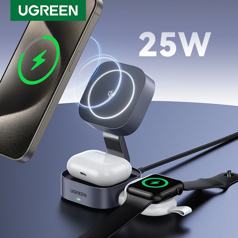 

UGREEN Magnetic Wireless Charger Stand 20W Max 2-in-1 Charging Stand For iPhone 15 14 Pro Max/iPhone 13/AirPods Fast Charger