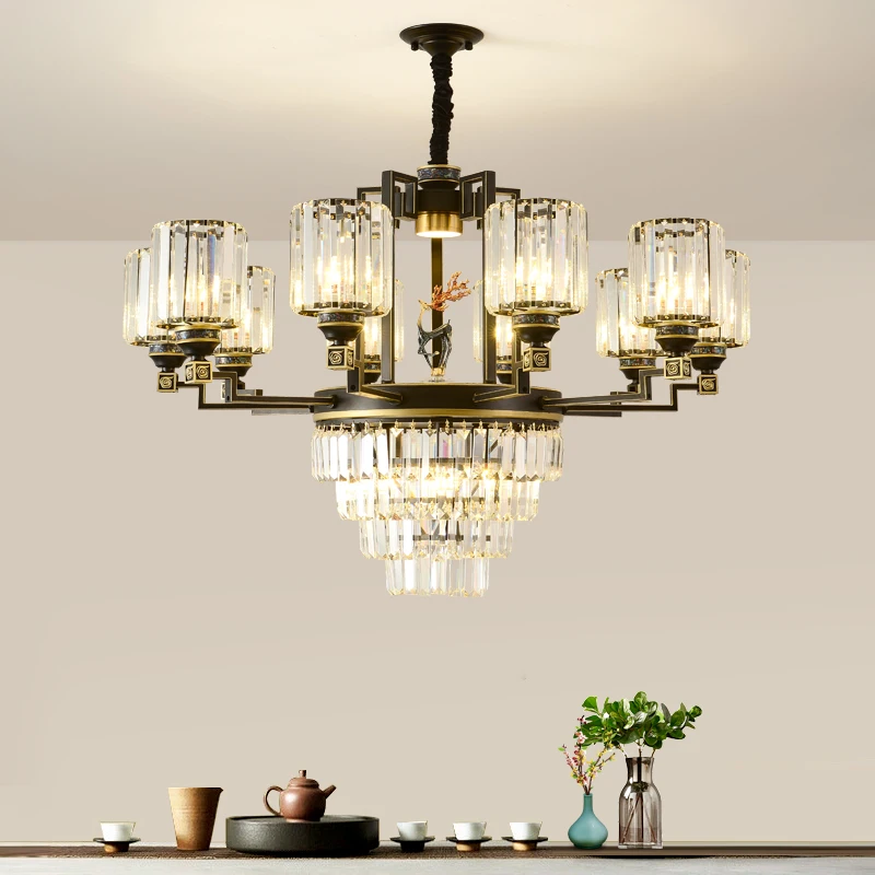 New Chinese Crystal Chandelier Living Room Lamp diningroom Chinese Wind Zen Light Luxury Modern Simple Atmosphere Household Lamp