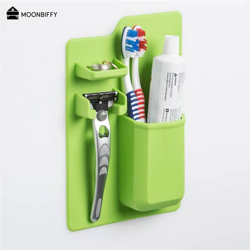 Toothbrush Holder Toothpaste Dispenser Silicone Toothbrush Toothpaste Holder Rack Cup Storage Bathroom Organizer Mirror Shower Multifunction Bathroom Supplies Tools