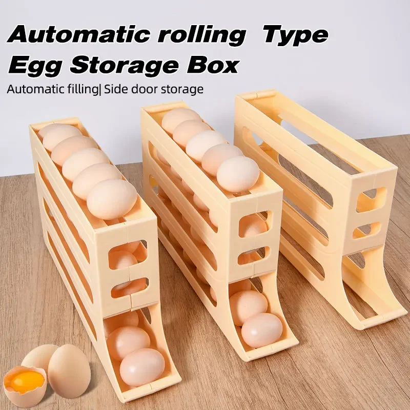 

Container for Refrigerator Kitchen Organizers Egg Rack Large Capacity Egg Holder Four-layer Automatically Rolling Egg Storage