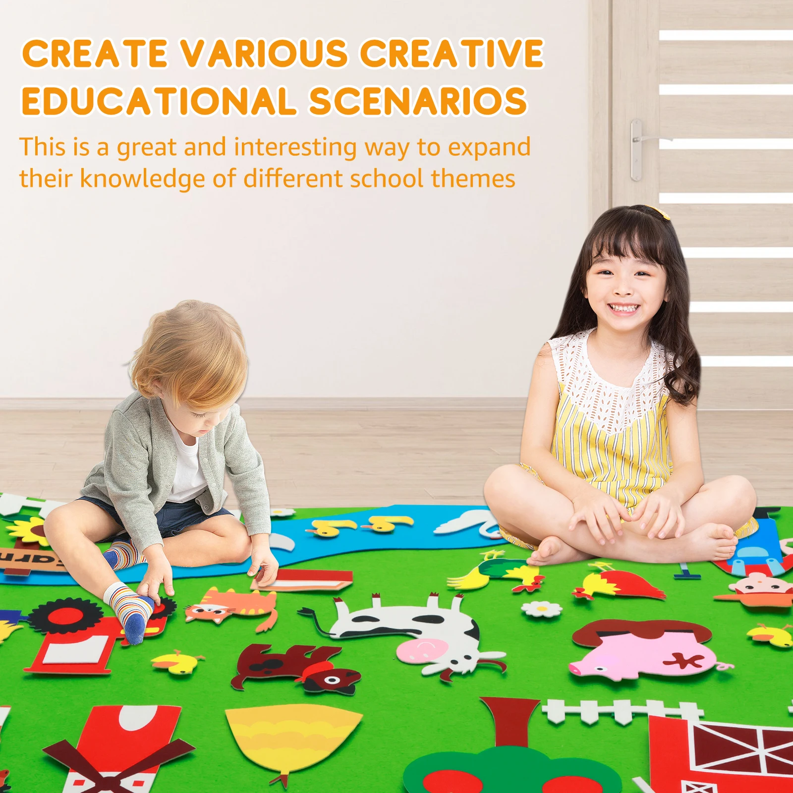 41.3inch Children's Teaching Felt Board Interactive Animals Felt-Board Story Set Early Learning Interactive Play Set For Toddler