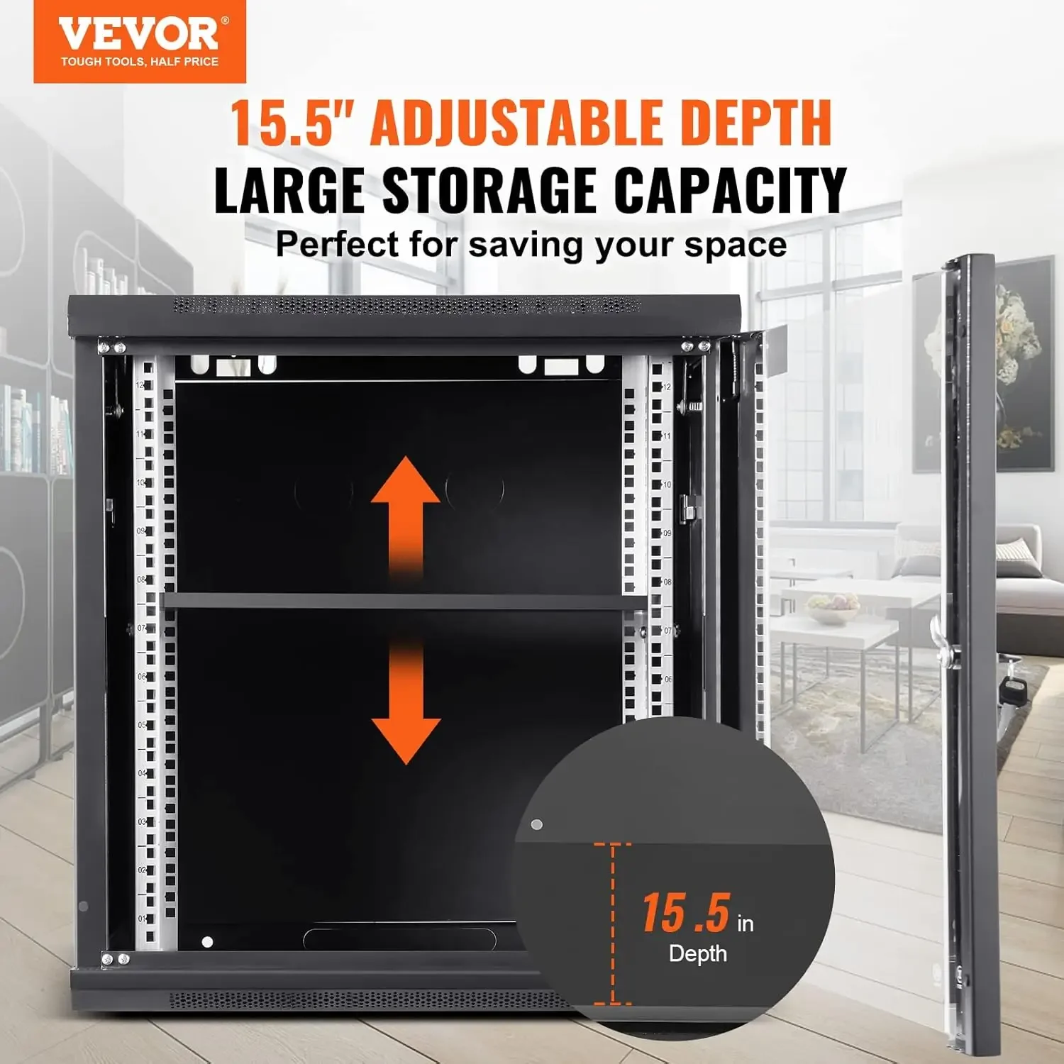 12U Wall Mount Network Cabinet, 15.5'' Deep Server Rack Cabinet Enclosure, 200 lbs Max. Ground-Mounted Load Capacity, with Locki 2