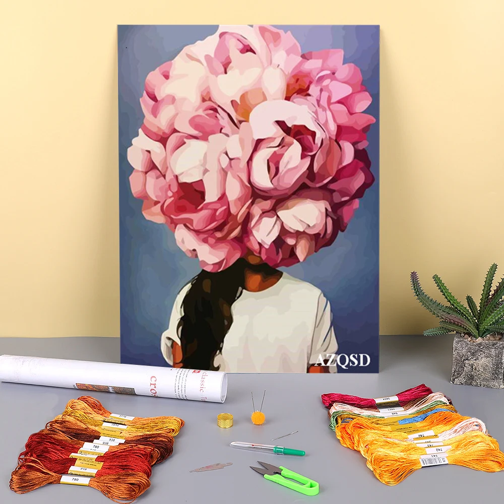 Abstract Beautiful Flower Women Modern Printed Canvas 11CT Cross-Stitch Embroidery Set DMC Threads work Knitting Promotions | Дом и сад