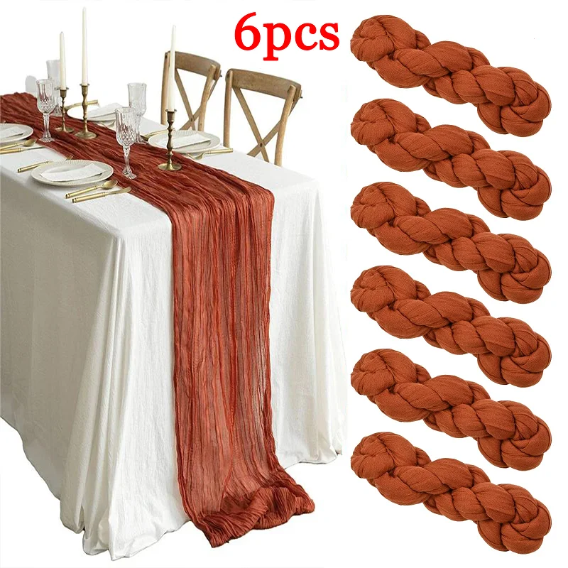 

6pcs/set Cheese Cloth Gauze Table Runner Rustic Wedding Table Decor 90*300CM Boho Wedding Reception Christmas Table Runners