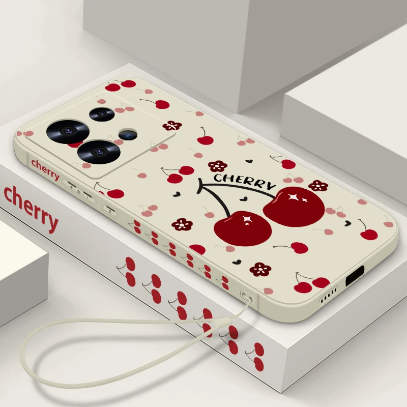 Cherry Fruit Shockproof Silicone Lanyard Phone Case Cover