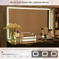 Fluted Makeup Vanity Desk with 36" HD Lighted Mirror, 48" Big Modern Vanity Desk with Mirror and Lights, Dressing Table 2