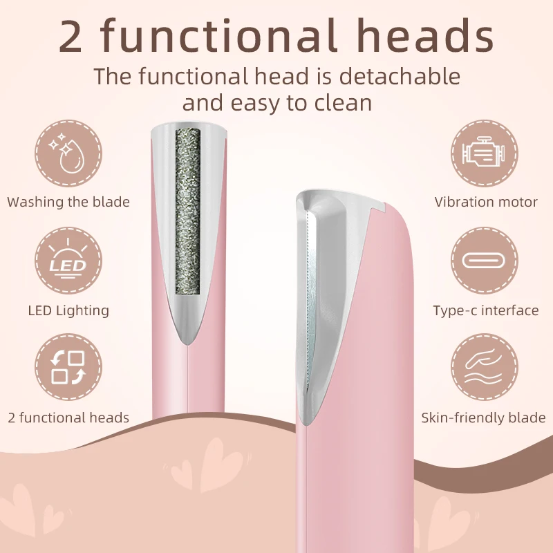 Women Hair Remover Rechargeable Dermaplane Razor with Light 6 Replaceable Blades Facial Exfoliation Hair And Fuzz Removal Tool