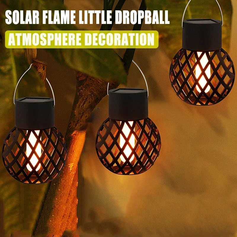 Solar Simulation Flame Pendant Lamp Balcony Decoration Lamp Outdoor Waterproof Courtyard Landscape Hollow Ball Hanging Lamp
