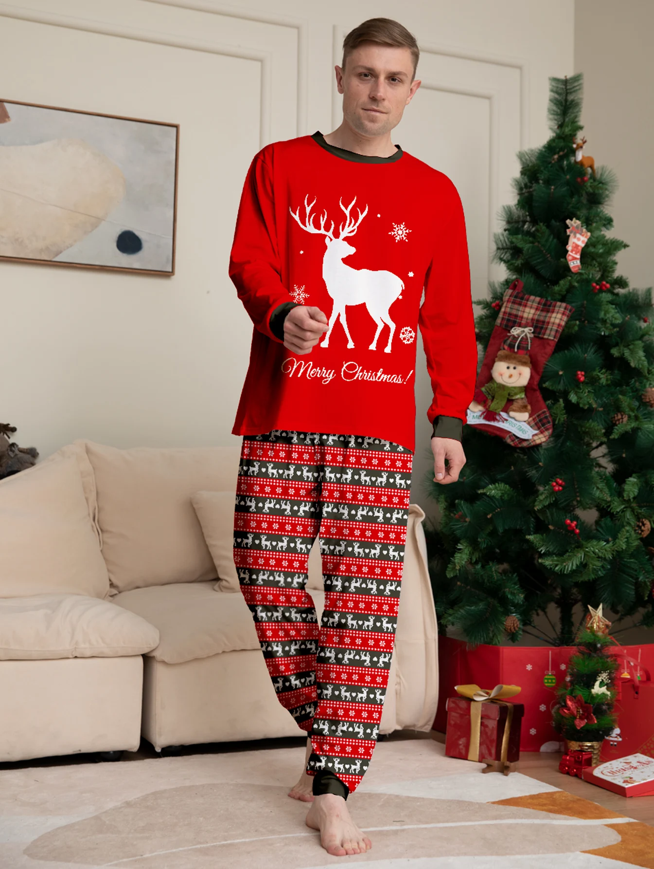 Mom Dad Kids 2 Pieces Pajamas Set Baby  Casual Loose Sleepwear Xmas Family Look Pyjamas Christmas Family Matching Outfits 6