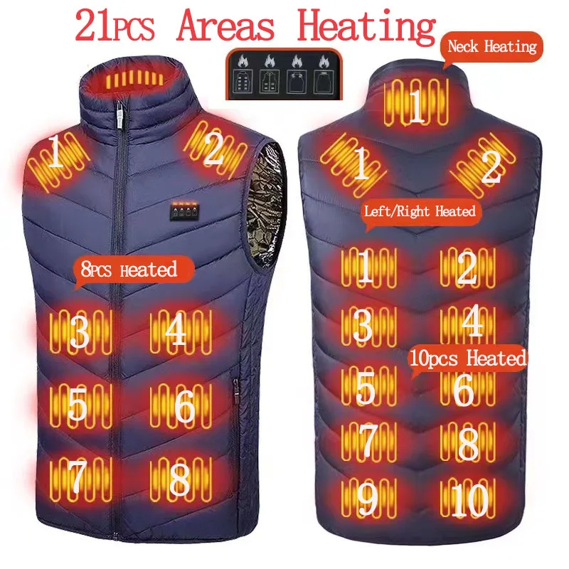 Heated Jacket 21 Areas Heated Vest Men Electric Heating Vest Usb Heated Jacket Women Bodywarmer Down Jacket Winter
