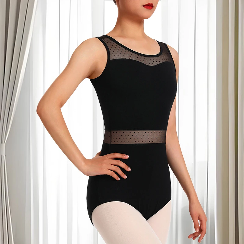 Damen-Ballett-Tanz-Trikot für Erwachsene, Netzstoff, hohl, Tanz-Bodys für Bühnenauftritte, Tank-/Langarm-Tanzbekleidung für Damen – Detail 12