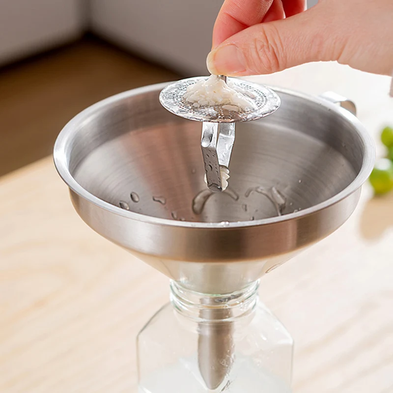 대형 스테인리스 스틸 깔때기, 주방 요리 오일 깔때기, 필터 채반, 금속 넓은 입구 깔때기, 병 채우기 캐닝
