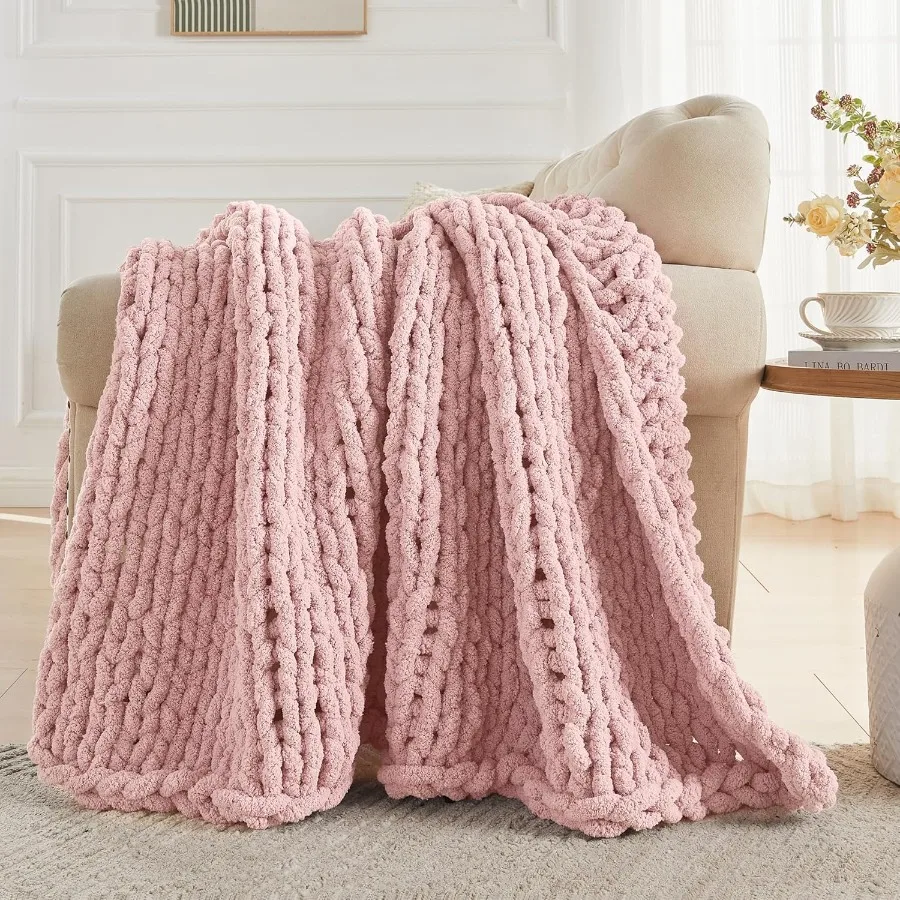 Chunky Knit Throw Blanket 60 X 80 Twin Size 100 Hand Made Large Chenille Loop Yarn Soft Fluffy Throws for Couch Sofa Bed Big Cr