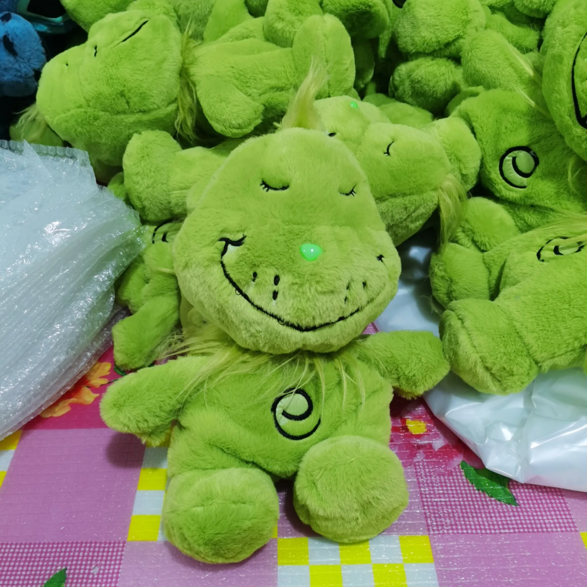 Green Interactive Breathing Plush Toy- Anime Companion Doll with Pulsing Glow Belly,Cuddly Stuffed Animal（without battery）