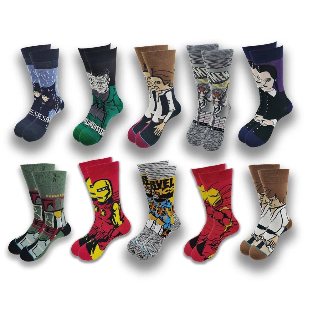 

Cartoon Socks Happy Anime Funny Socks Personality Cool Crew Socks Street Fashion Sewing Pattern Socks for Men