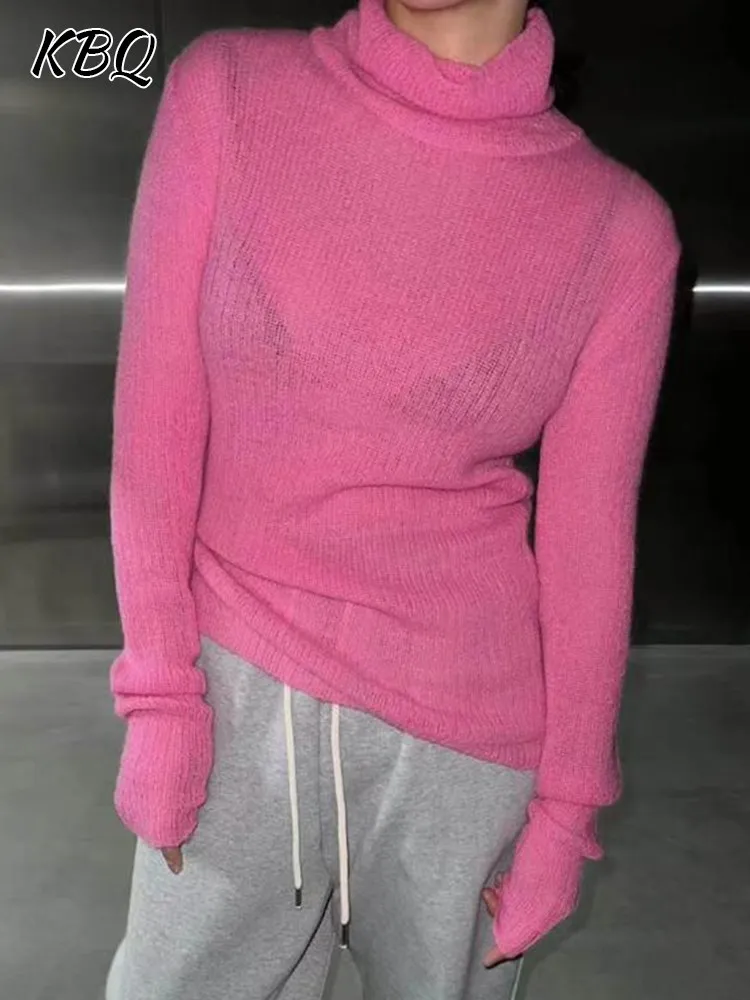 

KBQ Solid Minimalist Knitting Sweaters For Women Turtleneck Long Sleeve Slimming Pullover Casual Sweater Female Fashion Clothing