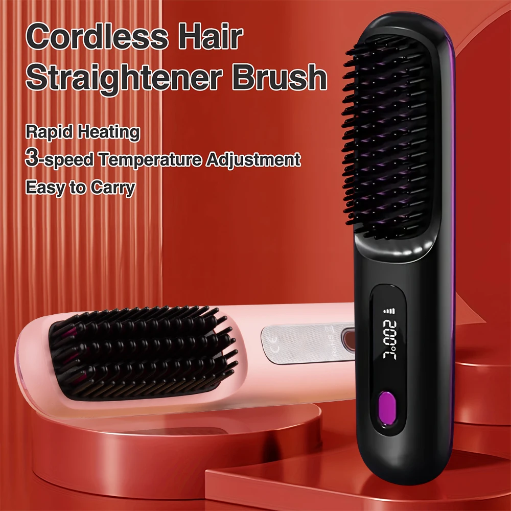 Portable Electric Hair Straightening Brush Fast Heating Wireless Negative Ion Hair Straightener Comb Household Styling Tool