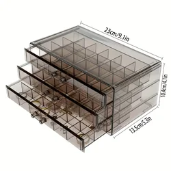 3 - Layer 72 - Grid Large - Capacity Jewelry Storage Box for Rings, Earrings, and Necklaces (GRAY)