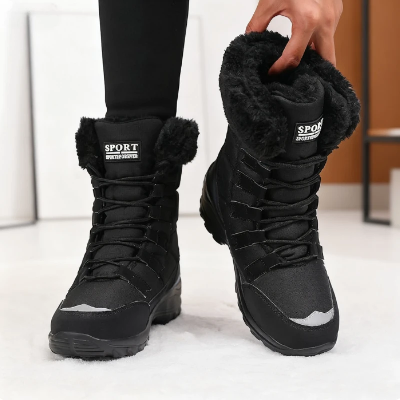 Snow Boots for Women Lace Up Anti Slip Women Shoes Solid Fur Lined Ankle Boots Winter Adventures Waterproof Platform Snow Boot