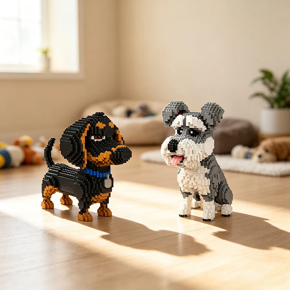 Dalmatian and Dachshund 3D Micro Mini Building Block Set for Pet Lovers, Home Decor & STEM Education