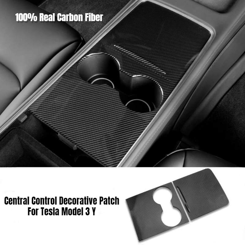 

100% Real Carbon Fiber for Tesla Model 3 Y Central Control Decorative Patch Cover Armrest Panel Trim Car Accessories 2021-2023