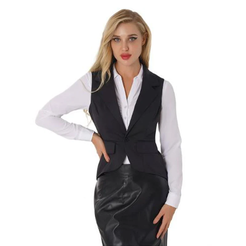 V-neck Elegant Womens Jackets 1 Button Women's Sleeveless Vest Long Vests for Modern Women New in Outerwears Clothing Female