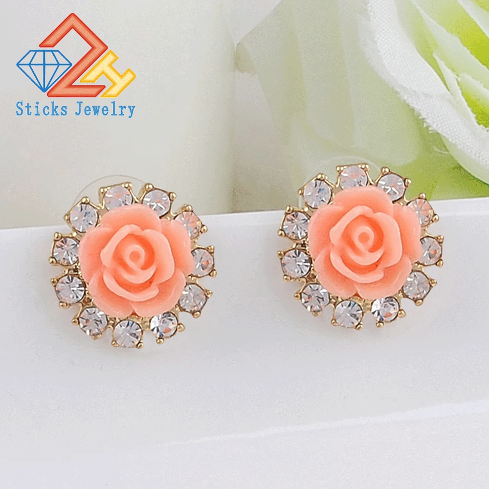 Cute Flower Shape Stud Earrings Gold Color Fashion Blossom Boucle D