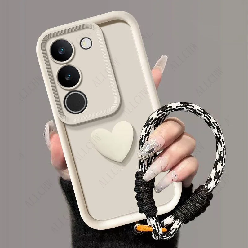 3D Love Heart Hand Strap Back Cover
