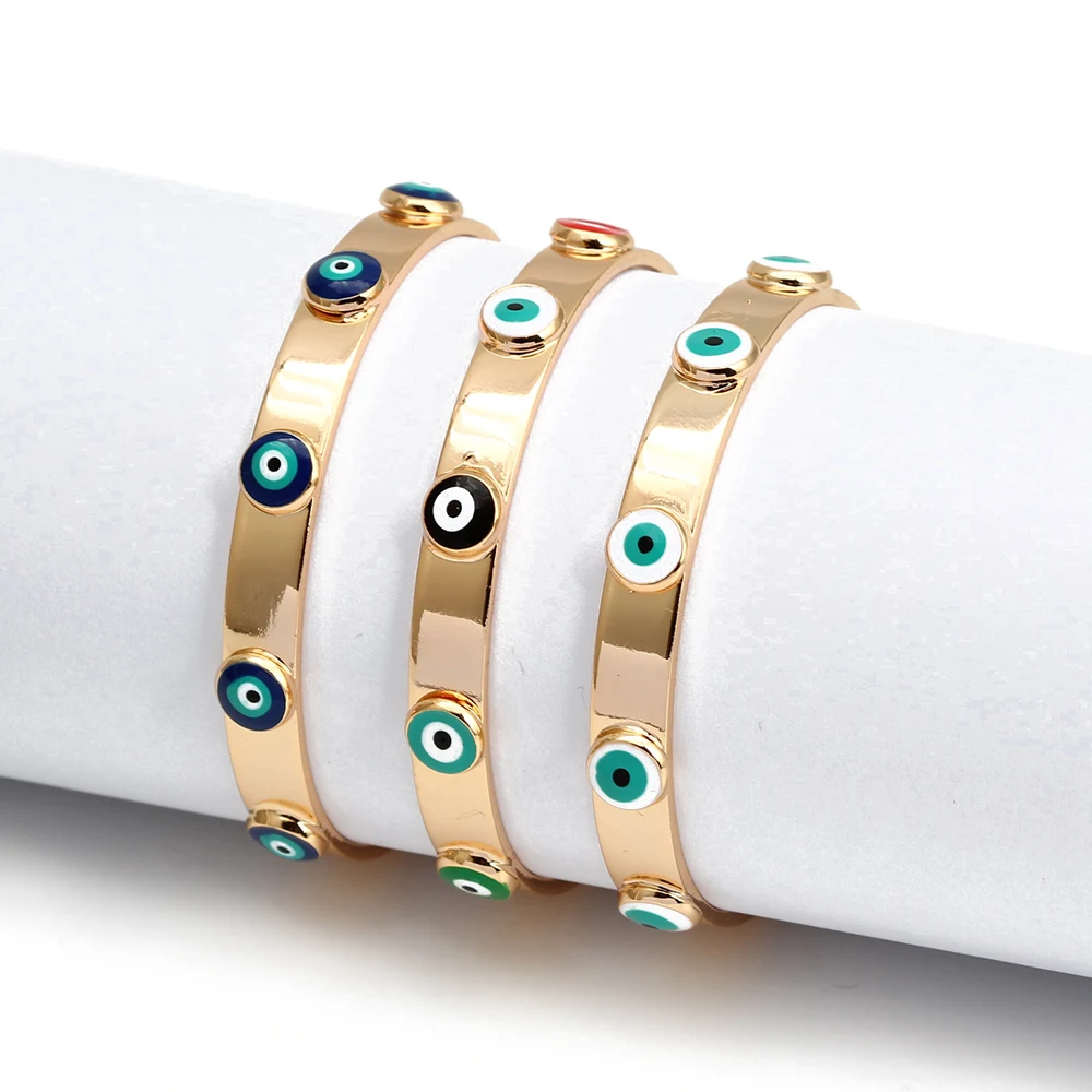 Bangle Bracelet Chain Bracelet Lucky Eye Turkish Blue Evil Eye Bangle Copper Adjustable Fatima Hand Charm Cuff Bracelet for Women Girls Men Jewelry BE602