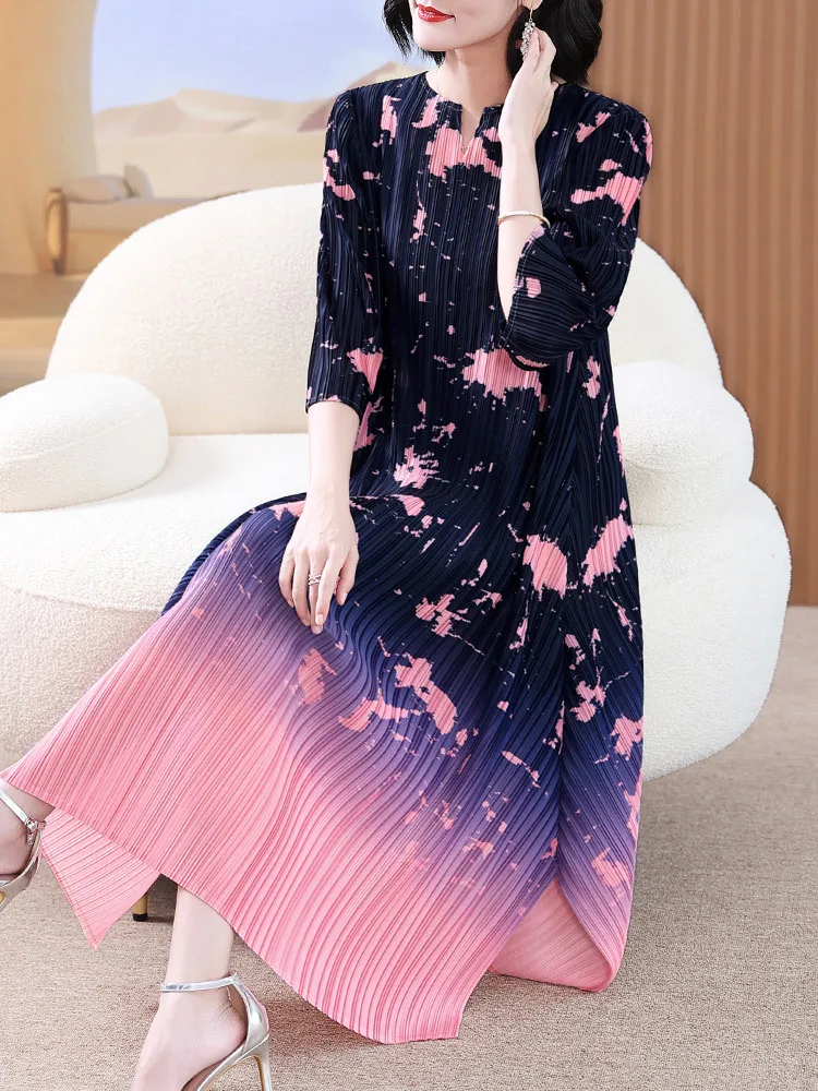 

Pleated Fashion Floral Dress 2023 New High-end Large Size Chubby Girls Women's Long Dress Mom Dress