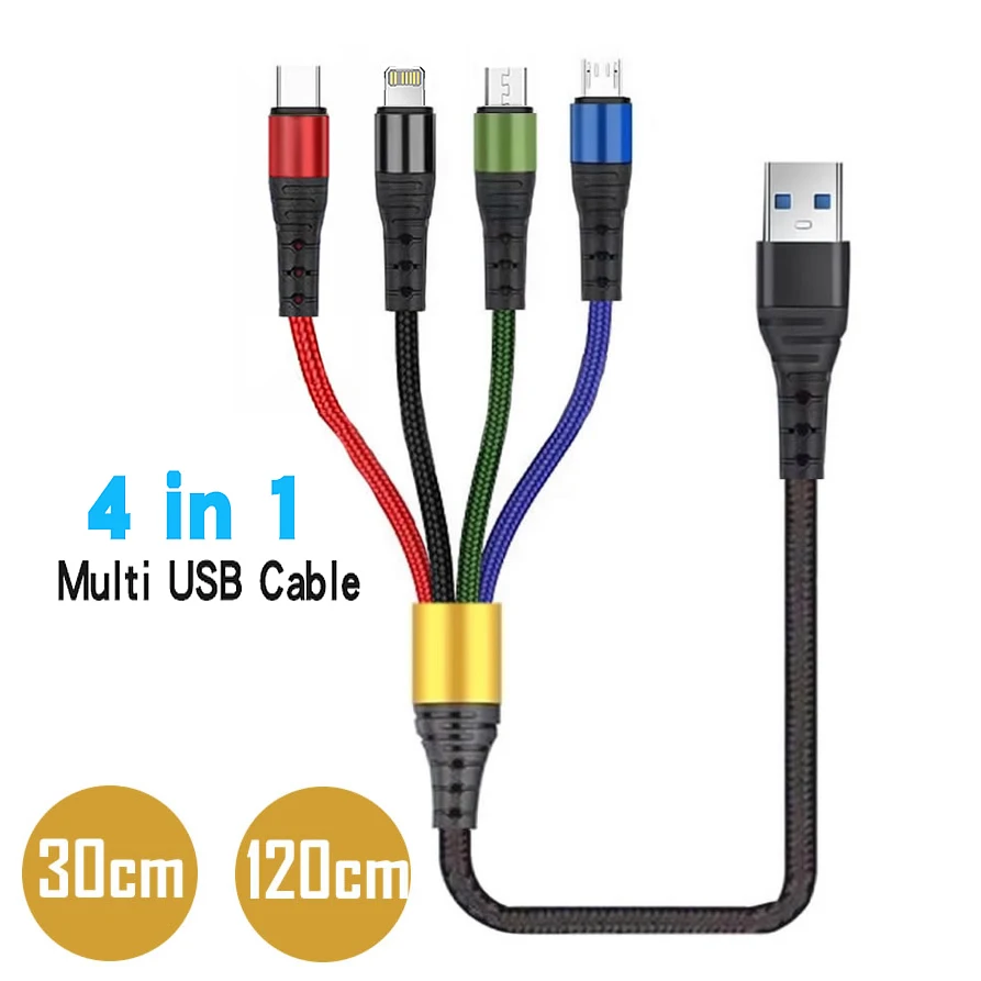 아이폰 14 프로 맥스용 4 인 1 USB 타입 C 케이블, 3 인 1 USB 충전 케이블, 2 인 1 마이크로 케이블, 삼성에 적합한 샤오미 화웨이 등에 적합