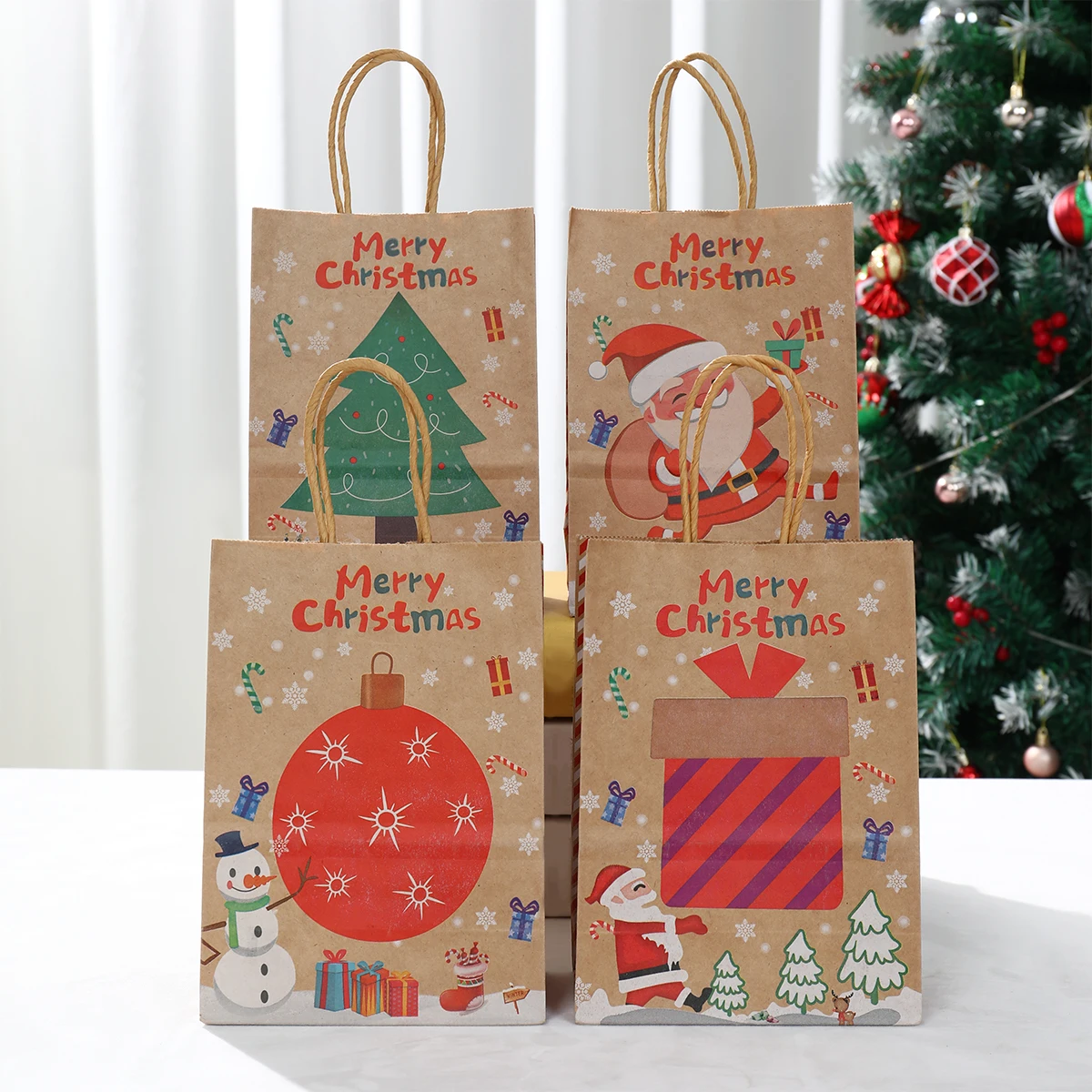 Christmas Santa Claus Snowflake Kraft Paper Handbag Marry Christmas Party Decor Home Navidad Natal Noel New Year