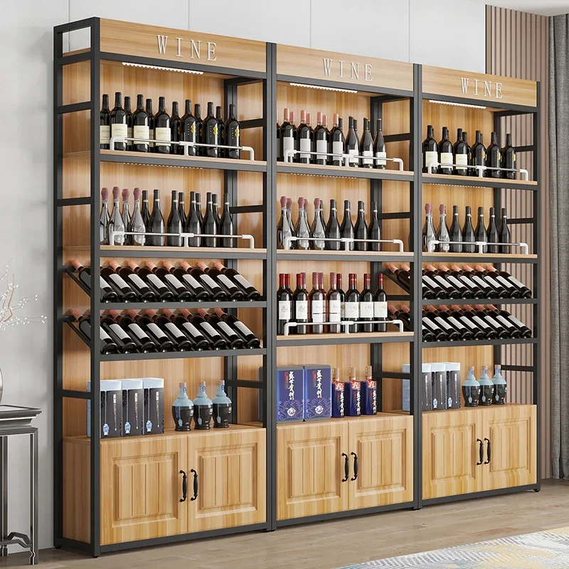 Antique Furniture Open Cabinets Elegant Vintage Wine Stands Refrigerator Rack Portable Bar Room Liquor Metal Storage Cabinet