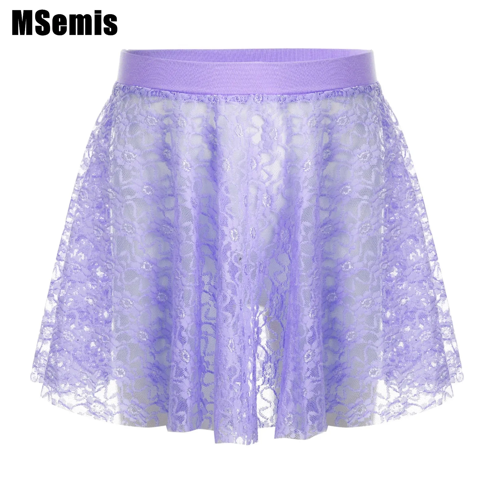 

Kids Girls Lace Ballet Skirts Delicate Floral Solid Color Elastic Waistband Skirts for Dance Practice Stage Performance