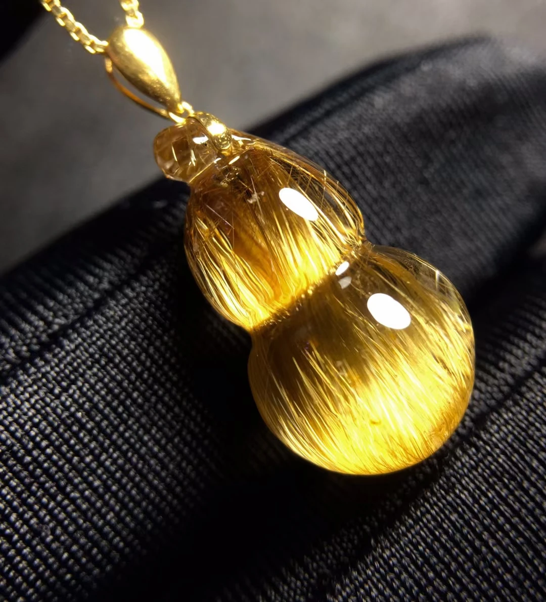 

Natural Gold Rutilated Quartz Gourd Pendant Necklace Yellow Rutilted 18*10.3*10mm Women Men Jewelry AAAAAAA