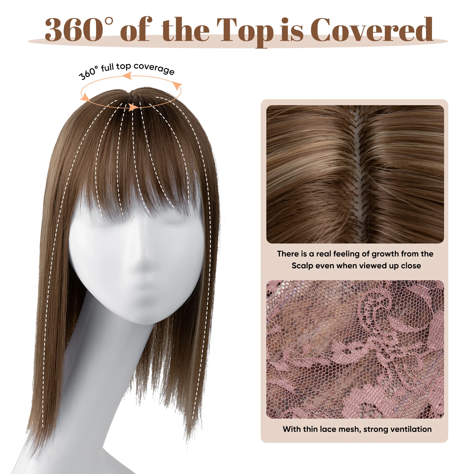 Synthetic Hair Topper Toupee Fiber Hairpiece For Women Clip In Bangs Extension Wig Lady Fake Natural Invisiable Black Brown C8