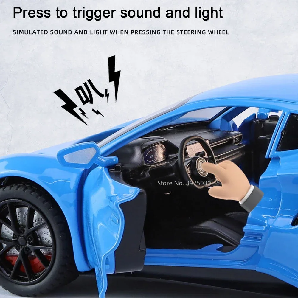 1:24 Lotus Emira Sportcar Miniature Car Model Toy Alloy Diecast Vehicles Doors Opened Sound Light Pull Back Collect Toys for Boy 5