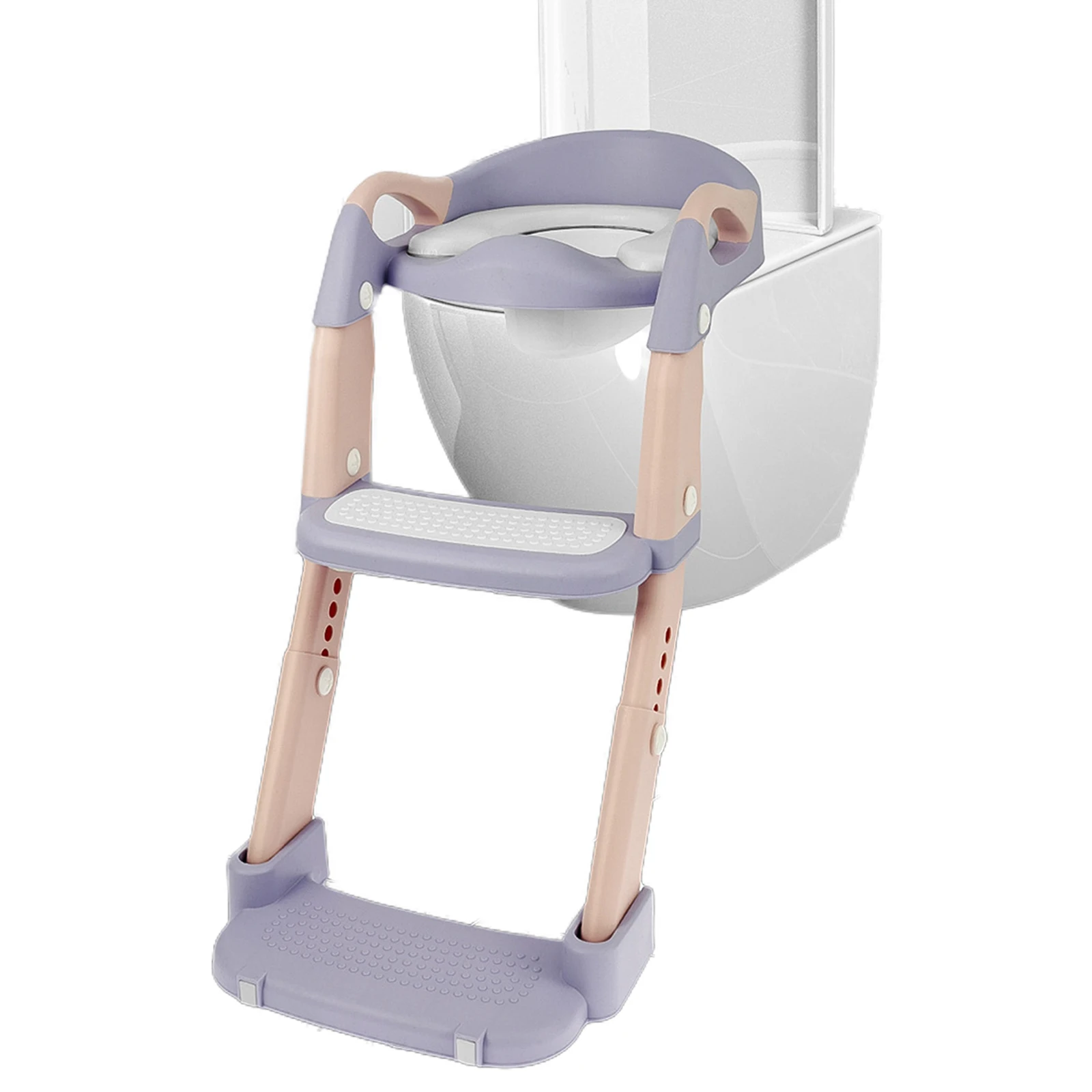 Children's Toilet Seat Stairway Adjustable Baby Toilet Folding Stand Step Stool Toilet Seat Ring with Nonslip Pad for Boys Girls
