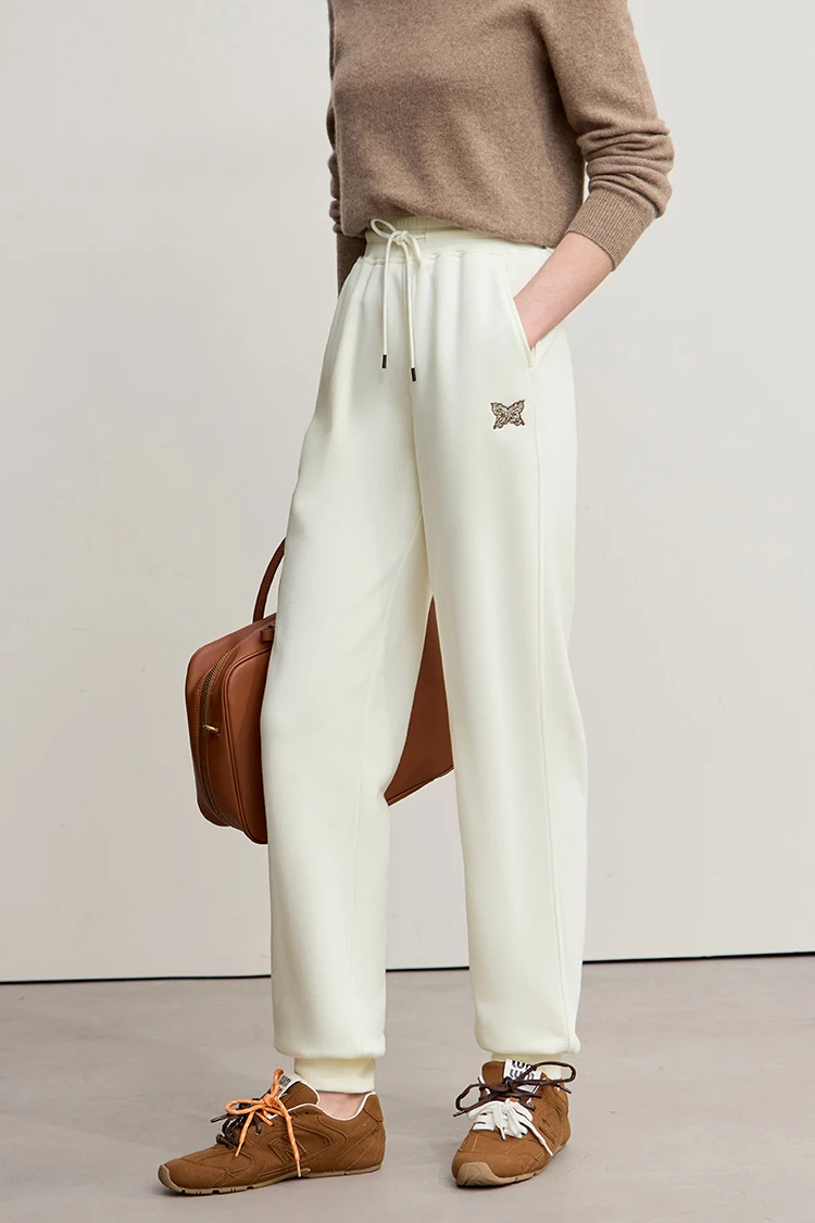 Amii Tapered Sweatpants 2025 Winter New Versatile Thicken Warm Women's Pants Butterfly Embroidery Fit Casual Trousers 12544153