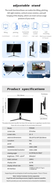 Titan Army 25 Inch Ips Hdr400 Display 360hz/1ms Game Monitor Type-c Reverse  Power Supply Built-in Speaker Rotary Lifting Base - Lcd Monitors -  AliExpress