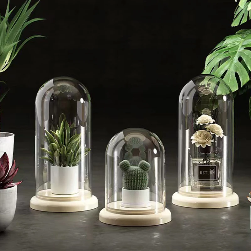 Flower Cover With Base Acrylic Display Case For Succulent Plants Home Decor DIY Dustproof Case Anime Genshin Impact Stand Figures Gift acrylic display case glass dome vase