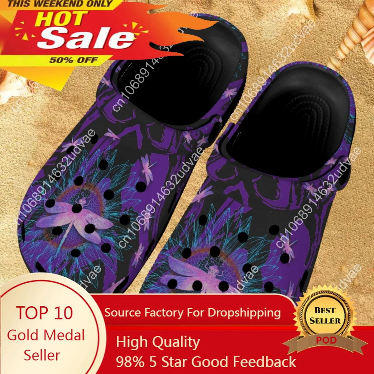 

Purple Dragonfly Pattern Summer Outdoor Sandals Women Flats Garden Shoes Breathable Super Light Ladies Home Bathroom Slippers