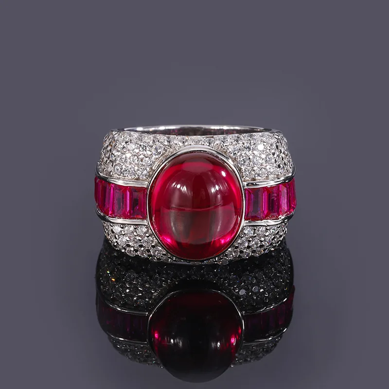 Kqdance Luxus Sterling silber großer ovaler Schliff 10*12mm rubinrote Perle Edelstein High Carbon Diamanten Ring Frauen edlen Schmuck