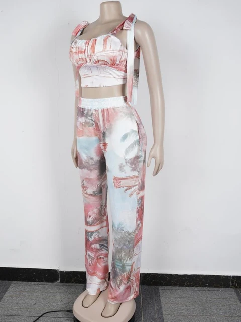 Krista Multi Color Print Tie-Up Ruched Wide Pant Set 4